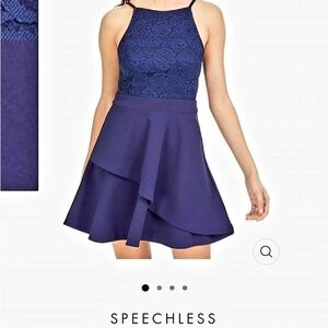 Xtraordinary Navy Lace to Scuba Halter Fit and Flare Mini Dress Size Large